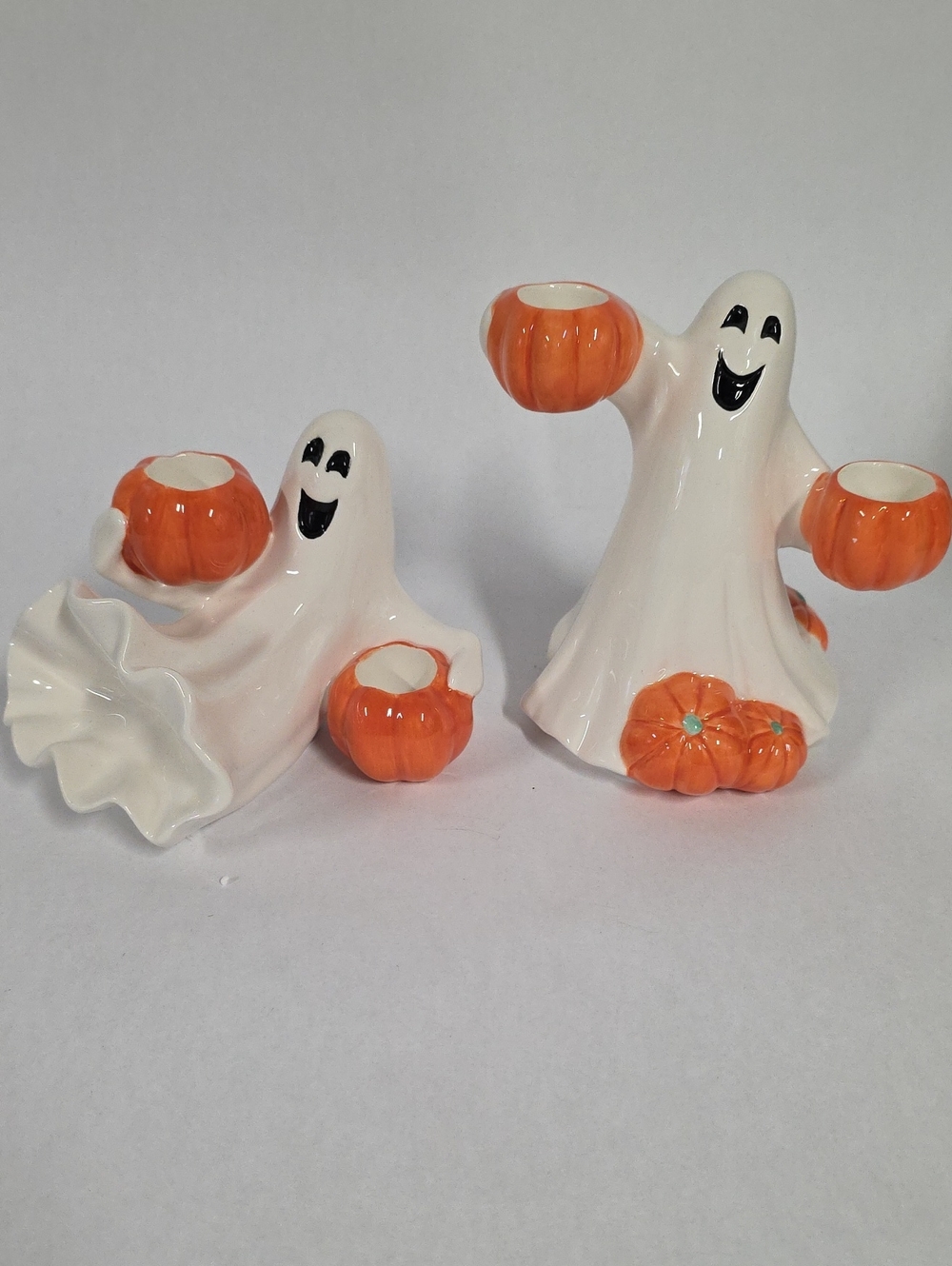 Vintage 2004 Fitz and Floyd Halloween Ghost Decor Candleholders In Original Box